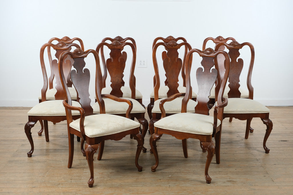 Set of 10 Stanley Solid Cherry Queen Anne Chairs
