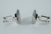 Load image into Gallery viewer, Modernist Black &amp; Silver Oval Cufflinks – Star &amp; Wave Design
