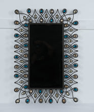 Load image into Gallery viewer, Pier 1 Imports “Stardust Peacock” Mirror – 24” x 36” – Jeweled Metal Frame Wall Mirror
