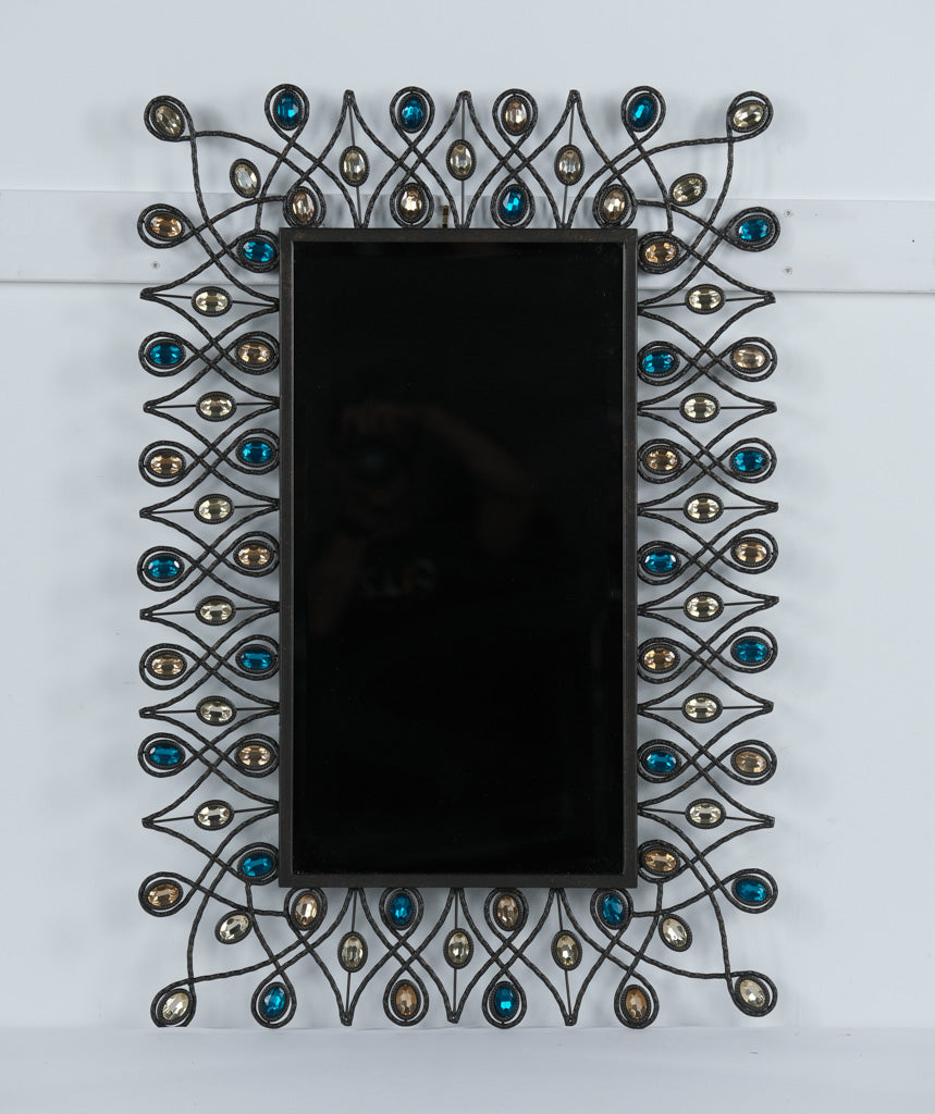 Pier 1 Imports “Stardust Peacock” Mirror – 24” x 36” – Jeweled Metal Frame Wall Mirror