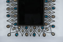 Load image into Gallery viewer, Pier 1 Imports “Stardust Peacock” Mirror – 24” x 36” – Jeweled Metal Frame Wall Mirror
