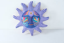 Load image into Gallery viewer, Mexican Folk Art Sun Face Wall Plaque Hand Painted Pottery Birds 10 Inch
