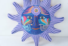 Load image into Gallery viewer, Mexican Folk Art Sun Face Wall Plaque Hand Painted Pottery Birds 10 Inch
