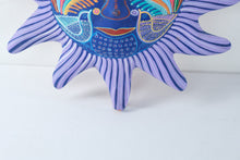 Load image into Gallery viewer, Mexican Folk Art Sun Face Wall Plaque Hand Painted Pottery Birds 10 Inch
