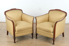 Load image into Gallery viewer, Statesville Chair Company Upholstered Tub Armchairs with Carved Wood Frames – Pair
