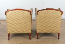 Load image into Gallery viewer, Statesville Chair Company Upholstered Tub Armchairs with Carved Wood Frames – Pair
