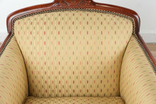 Load image into Gallery viewer, Statesville Chair Company Upholstered Tub Armchairs with Carved Wood Frames – Pair
