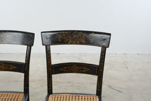 Load image into Gallery viewer, Antique Hitchcock Style Black Gold Floral Stenciled Cane Seat Chairs Pair
