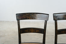 Load image into Gallery viewer, Antique Hitchcock Style Black Gold Floral Stenciled Cane Seat Chairs Pair
