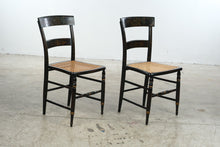 Load image into Gallery viewer, Antique Hitchcock Style Black Gold Floral Stenciled Cane Seat Chairs Pair
