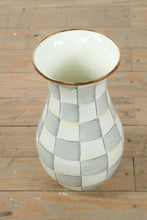 Load image into Gallery viewer, MacKenzie-Childs Sterling Check Tall Vase – Handcrafted Ceramic Decor with Platinum Rim
