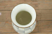 Load image into Gallery viewer, MacKenzie-Childs Sterling Check Tall Vase – Handcrafted Ceramic Decor with Platinum Rim
