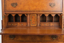 Load image into Gallery viewer, Sterling Ashmore Burled Wood Inlaid Secretary Highboy Chest
