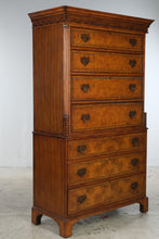 Load image into Gallery viewer, Sterling Ashmore Burled Wood Inlaid Secretary Highboy Chest
