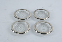 Load image into Gallery viewer, Vintage Silver Tone Glass Coasters Set of 4 Starburst Pattern 4 Inch
