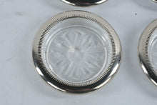 Load image into Gallery viewer, Vintage Silver Tone Glass Coasters Set of 4 Starburst Pattern 4 Inch
