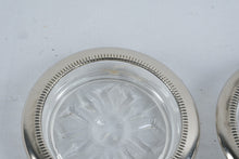Load image into Gallery viewer, Vintage Silver Tone Glass Coasters Set of 4 Starburst Pattern 4 Inch
