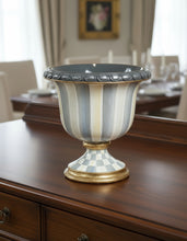 Load image into Gallery viewer, MacKenzie-Childs Sterling Stripe Tabletop Urn – Hand-Painted Ceramic with Gold Accents
