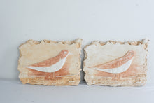 Load image into Gallery viewer, Pair Faux Stone Relief Bird Wall Plaques Rustic Mediterranean Cast Plaster Art 14 x 10
