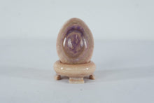 Load image into Gallery viewer, Polished Stone Egg Sculpture with Stand Pink and Purple Banded Mineral Decor
