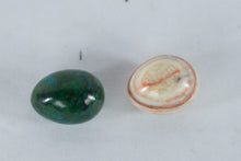 Load image into Gallery viewer, Pair Polished Stone Egg Figurines Chrysocolla Banded Calcite Decorative Eggs
