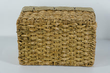 Load image into Gallery viewer, Woven Natural Fiber Storage Basket with Removable Damask Fabric Liner – Rectangular Organizer
