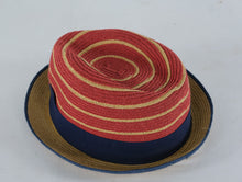 Load image into Gallery viewer, Straw Studios Red &amp; Tan Woven Fedora Hat with Navy Band – Lightweight Summer Style
