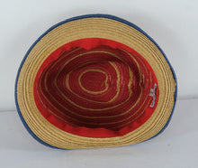 Load image into Gallery viewer, Straw Studios Red &amp; Tan Woven Fedora Hat with Navy Band – Lightweight Summer Style
