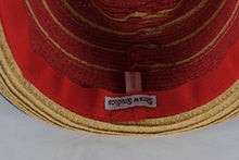 Load image into Gallery viewer, Straw Studios Red &amp; Tan Woven Fedora Hat with Navy Band – Lightweight Summer Style
