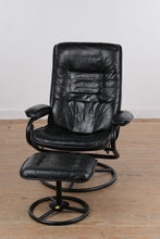 Load image into Gallery viewer, Chair Works Black Leather Swivel Recliner Lounge Chair with Ottoman
