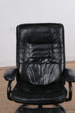 Load image into Gallery viewer, Chair Works Black Leather Swivel Recliner Lounge Chair with Ottoman
