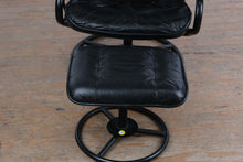 Load image into Gallery viewer, Chair Works Black Leather Swivel Recliner Lounge Chair with Ottoman
