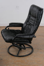 Load image into Gallery viewer, Chair Works Black Leather Swivel Recliner Lounge Chair with Ottoman
