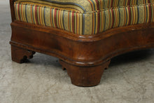 Load image into Gallery viewer, Small Victorian-Style Carved Wood Parlor Settee with Striped Upholstery
