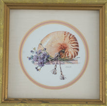 Load image into Gallery viewer, 🐚 Marilyn Simandle “Striped Shell &amp; Daisies” Framed Print – Vintage Coastal Wall Art
