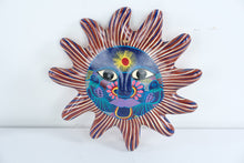 Load image into Gallery viewer, Mexican Folk Art Sun Face Wall Plaque Hand Painted Birds 10 Inch
