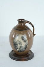 Load image into Gallery viewer, Signed Studio Pottery Stoneware Jug with Tree Motif on Wooden Base
