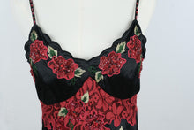 Load image into Gallery viewer, Sue Wong Nocturne Black Silk Red Lace Sequin Floral Dress Size 8
