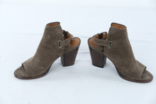 Load image into Gallery viewer, Frye Dani Shield Slingback Heels Womens 7 5 Taupe Suede Peep Toe
