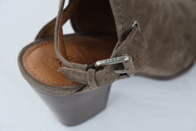 Load image into Gallery viewer, Frye Dani Shield Slingback Heels Womens 7 5 Taupe Suede Peep Toe
