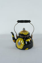 Load image into Gallery viewer, MacKenzie-Childs Sunflower 2-Quart Tea Kettle – Handcrafted Enamelware with Checkered Detailing
