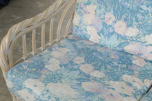 Load image into Gallery viewer, Vintage Rattan Four-Piece Living Room Set with Floral Upholstery and Glass Tables
