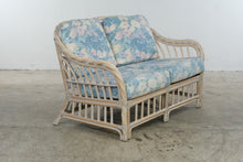 Load image into Gallery viewer, Vintage Rattan Four-Piece Living Room Set with Floral Upholstery and Glass Tables
