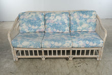 Load image into Gallery viewer, Vintage Rattan Four-Piece Living Room Set with Floral Upholstery and Glass Tables
