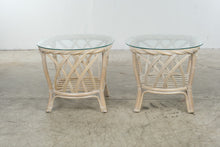 Load image into Gallery viewer, Vintage Rattan Four-Piece Living Room Set with Floral Upholstery and Glass Tables
