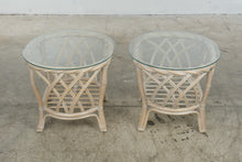 Load image into Gallery viewer, Vintage Rattan Four-Piece Living Room Set with Floral Upholstery and Glass Tables
