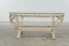 Load image into Gallery viewer, Vintage Rattan Four-Piece Living Room Set with Floral Upholstery and Glass Tables
