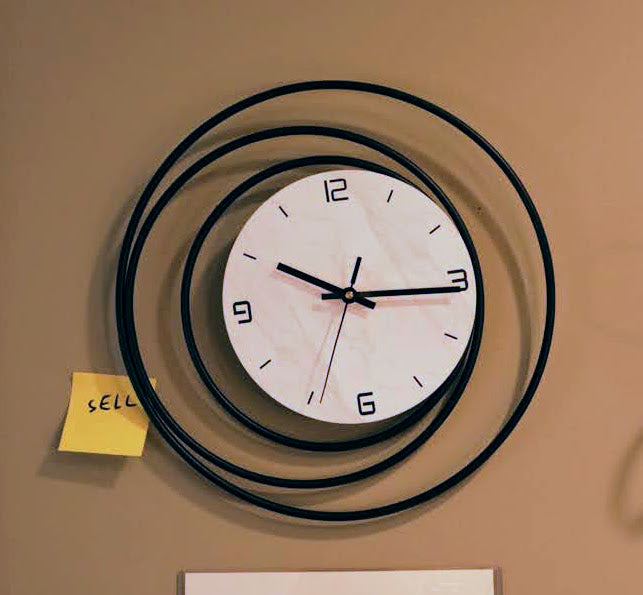 Modern Geometric Wall Clock – Black Metal Rings
