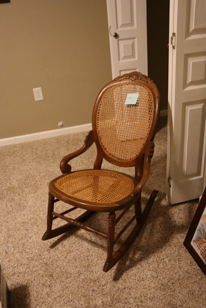 Antique Wooden Rocking Chair with Cane Seat & Back