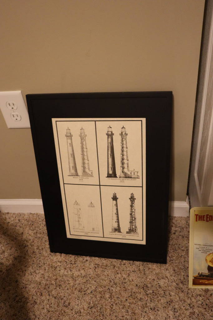 Framed Vintage Lighthouse Blueprint Prints – Nautical Maritime Wall Art (Set of 4 Designs)